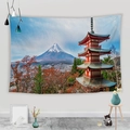 Detail of Mount Fuji and pagoda tapestry hanging on a minimalist white wall - 95x73cm / Mt Fuji and Autumn Leaves (Style 3)
