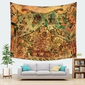 Vintage Aztec Mayan map tapestry wall hanging with ancient pyramids and sailing ships - 95x73cm (Brushed) / Aztec Mayan Map (Style 4)