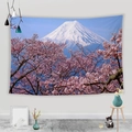 Detail of Mt. Fuji and cherry blossom tapestry on white wall in modern living room - Mt Fuji and Full Bloom Sakura (Style 7)