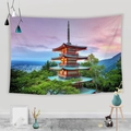 Detailed view of Mt. Fuji tapestry with Chureito Pagoda pattern on a white wall decor - Chureito Pagoda and Cityscape (Style 10)