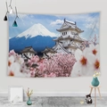 Detailed view of Mt Fuji and cherry blossom print on a wall hanging tapestry - Mt Fuji and Japanese Castle (Style 11)
