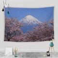 Detailed view of Mt. Fuji and cherry blossoms wall tapestry in a minimalist room - Snow-Capped Mt Fuji and Sakura (Style 12)
