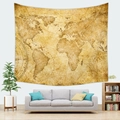 Close-up of vintage world map tapestry with parchment texture on a bright living room wall - 95x73cm (Brushed) / Style 16