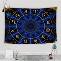 Blue and black celestial sun moon tapestry with golden zodiac astrology symbols for bedroom - 95x73cm / Blue Zodiac Chart Style-1
