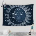 Bohemian sun and moon celestial tapestry with white line art on deep blue backdrop - 95x73cm / Navy Sun Moon Face Style-3
