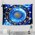 Astrological sun and zodiac sign wall tapestry in gold and deep blue for home decor - 95x73cm / Blue Gold Sun Face Style-4