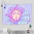 Close-up of macaron color sun and clouds pattern on a printed bedroom tapestry - Pink Purple Macaron Sun Style-5