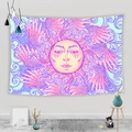 Detail of bohemian sun tapestry with purple wings and abstract art in a cozy bedroom - Lavender Abstract Sun Style-6