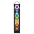 Dettaglio dell'arazzo yoga bohémien con sette simboli chakra colorati e nappe nere decorative - 32.5*130cm / Stile Simboli dei Sette Chakra Verticali (Stile 1)