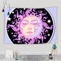 Detailed view of sun and moon tapestry in purple and pink hues for home decor - Pink Purple Sun Moon Face Style-8