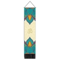 Detailed view of bohemian mandala wall tapestry with Om symbol and black tassel fringe - Greenish Mandala with Om Symbol Style (Style 7)