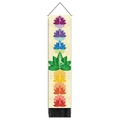 Vertical yoga wall hanging with seven chakra lotus patterns and black fringe details - Beige Base Yoga Lotus Style (Style 8)
