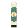 Detailed view of bohemian mandala wall hanging with teal lotus and orange Om symbol - Beige Base Mandala Om Symbol Style (Style 9)