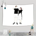 Detail of minimalist tapestry showing couple line art on a white background cloth - 95x73cm / Simple Couple Illustration