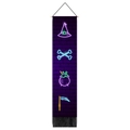 Halloween purple brick wall hanging banner with neon hat, cauldron and black tassels - 32.5x130cm / Neon Bone Wizard Cauldron (Style 5)