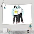 Close-up of a minimalist tapestry featuring a cute couple illustration for wall decor - 95x73cm / Duck T-shirt Couple