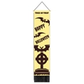 Close-up of Halloween hanging banner with Trick or Treat text, bats and black tassels - 32.5x130cm / Beige Tombstone Bat Style (Style 9)