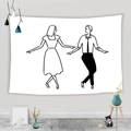 Detailed view of La La Land silhouette line art on a minimalist white hanging tapestry - 95x73cm / Movie Scene Silhouette