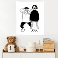 Close-up of black and white minimalist wall tapestry with artistic figure illustrations - 95x73cm / Funny Character