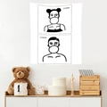 Minimalist black and white line art tapestry featuring figures blowing bubbles on white fabric - 95x73cm / Blowing Bubbles Couple