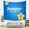 Detailed close-up of summer sea beach wall tapestry with blue water and plumeria flowers - 95x73cm / Enjoy The Sea (Style 3)