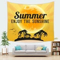 Macro shot of sunset beach tapestry featuring sun and palm trees above a modern sofa - Enjoy The Sunshine (Style 6)