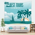 Detail of tropical beach wall tapestry hanging above a modern sofa in a living room - Best Tours (Style 8)
