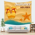 Tropical beach summer holiday wall tapestry with yellow flip-flops and starfish - Summer Flip Flops (Style 9)