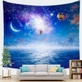 Detail of galaxy tapestry with moon and hot air balloon hanging in a modern living room - 95x73cm / Dreamy Hot Air Balloon Pattern (Style 5)