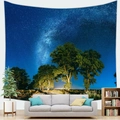 Detailed starry sky tapestry featuring galaxy and trees hung above a grey living room sofa - 95x73cm / Summer Night Starry Forest Pattern (Style 6)