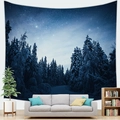 Detail of starry night forest tapestry hanging above a grey sofa in a cozy bedroom - 95x73cm / Winter Snow Forest Pattern (Style 7)