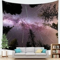 Large galaxy wall tapestry with starry night and forest silhouette for bedroom decor - 95x73cm / Mysterious Purple Galaxy Pattern (Style 11)