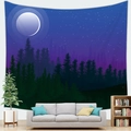 Detail of forest moonlit tapestry showing pine silhouettes and a purple starry sky gradient - 95x73cm / Forest Moon Night Pattern (Style 19)