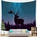 Detail of a large starry sky tapestry with forest and reindeer silhouette in a cozy room - 95x73cm / Starry Deer Forest Pattern (Style 20)