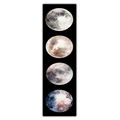 Detailed view of vertical wall tapestry with four colorful watercolor moon phases on black - Black Background Watercolor Moon Phases Style