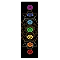 Vertical detail of seven chakra symbols with golden geometric patterns on black tapestry - 40x150cm / Style 5 (Seven Chakras-Black)