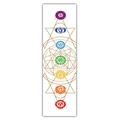 Close-up of vertical seven chakras tapestry with sacred geometry patterns on white fabric - 40x150cm / Style 6 (Seven Chakras-White)