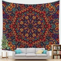 Groot Boheems mandala wandkleed met kleurrijke geometrische patronen voor het interieur - Oranje Paars Groen Mandala Stijl 14 (Style 14)