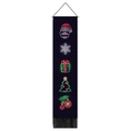 Vertical Christmas banner with neon Santa and tree motifs on a brick background with tassels - 32.5x130cm / Neon Christmas Elements (Style 1)