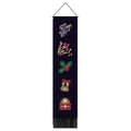 Christmas wall hanging with five neon holiday icons on black fabric with wood rod - 32.5x130cm / Neon Icons Design (Style 2)