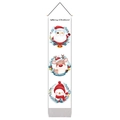 Close-up of a Christmas wall scroll with hand-drawn Santa, reindeer, and snowman icons - 32.5x130cm / Cartoon Trio Wreath (Style 3)