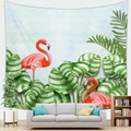 Nordic tropical tapestry with pink flamingos and green monstera leaves over a sofa - Brick Wall Tropical Plants(Style 9)