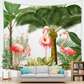 Nordic tropical wall tapestry featuring pink flamingos and palm leaves in a modern living room - Lush Tropical Nature(Style 10)