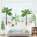 Detail of tropical tapestry with flamingos and palm leaves as sofa background decor - Ocean Beach Landscape(Style 12)
