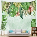 Tropical monstera leaf and floral tapestry displayed in a minimalist living room setting - Fresh Watercolor Floral(Style 13)