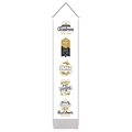 Detail of Christmas wall banner with gold lettering, wood bar and hanging string - 32.5x130cm / Typography Greetings (Style 15)