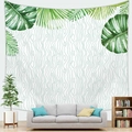 Detail showing tropical monstera leaf wall tapestry in a modern living room setting - Fresh Wave Plant(Style 16)