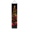 Detail of Christmas tree wall hanging with wooden rod, festive lights and black tassels - Night Starlight Tree (Style 8)
