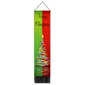 Detailed view of Merry Christmas wall banner with pine tree pattern and black tassels - Style 5 / 32.5x130cm