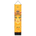 Wandtapijt met zonne-oog, godin, oranje kat en zwarte decoratieve kwastjes onderaan - Oog van de Zon en Godin Kat (Stijl 4) / 32.5x130cm